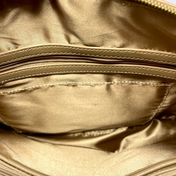 Joy & Iman Beige Pebble Split Leather Large Satchel Crossbody Handbag w/ Watch - Picture 12 of 16